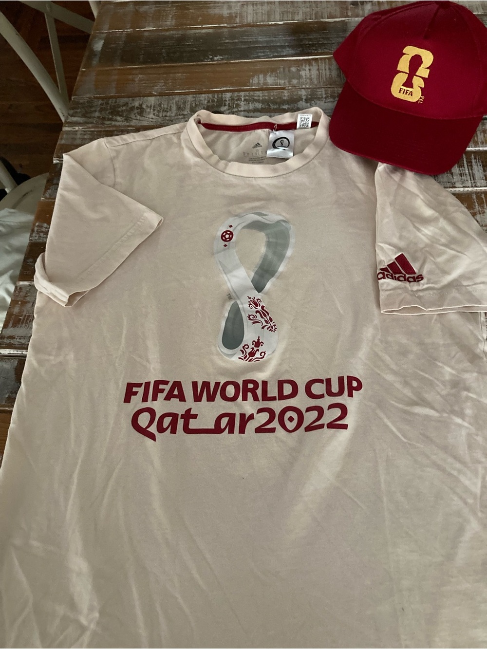 adidas l FIFA World Cup Qatar 2022 Tee & Hat bundle- Cream/Maroon